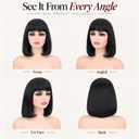 Short Black Bob Wig with Bangs for Women Heat Resistant Straight Bob Synthetic Hair Wigs for Cosplay Halloween Costume Party Daily Wear (12", 2# Black), average cap size circumference 22.5 inches with 2 adjustable straps
