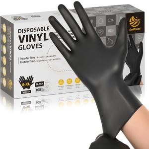 Black Vinyl Gloves, Food Grade Gloves Disposable Latex Free & Powder Free, Guantes for Cleaning Cooking Food Prep (Large)