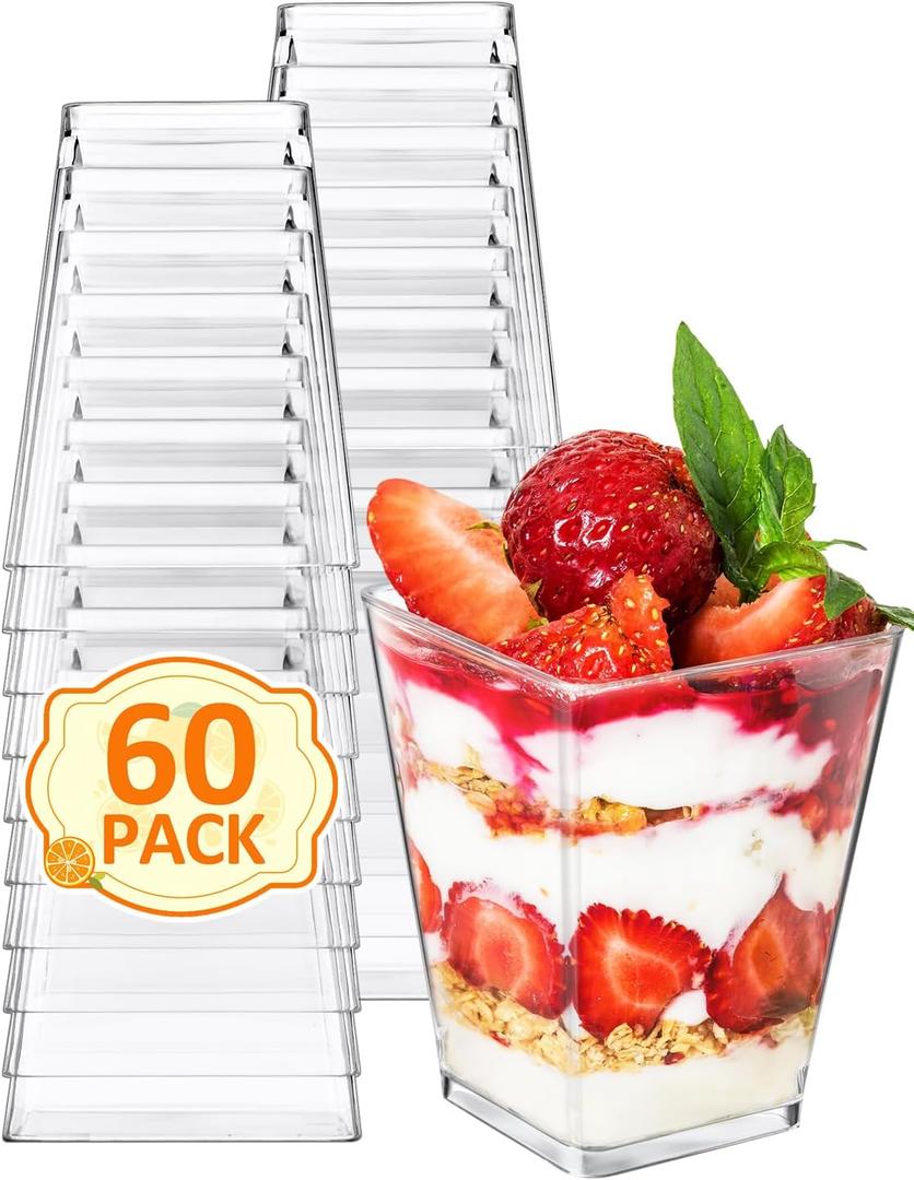 60 Sets 5oz Plastic Dessert Cups - Parfait Cups, Clear Mini Dessert Cups, Small Tumbler for Puddings, Mousse, Appetizers 60 Sets 5oz Plastic Dessert Cups - Parfait Cups, Clear Mini Dessert Cups, Small Tumbler for Puddings, Mousse, Appetizers