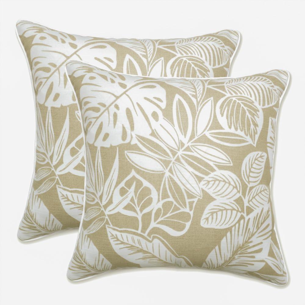 Pillow Perfect Outdoor/Indoor Throw Pillows, Large - 18.5" x 18.5", Natural Delray 2 Count