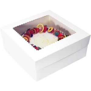 JJO Cake Boxes with Window 14x14x6 Inch 10 Pack,Wedding Cake Boxes,Large Cake Carrier,Disposable Cake Containers for Brownie,Pastries,Cheesecake