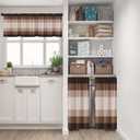 Brown Kitchen Window Curtains Valance and Tier Set 36 Inch, Striped Brown Beige Neutral Minimalist 3 Piece Set Short Curtains, Window Treatment Tiers for Living Room Bedroom