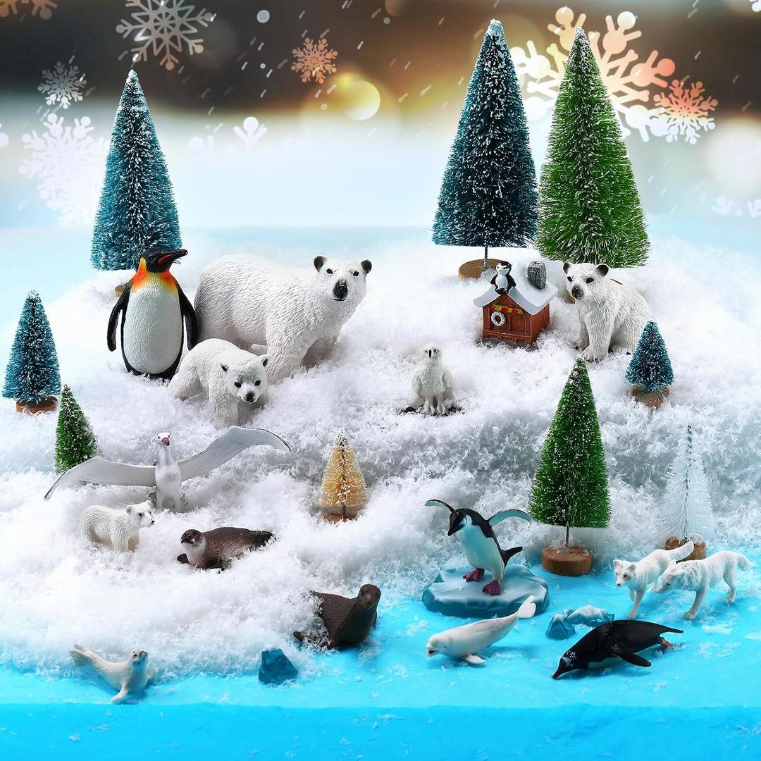 Gerrii Arctic Animals Habitat Project Set, Winter Polar Animals Diorama Box Kit Figurine Model Polar Bear Penguin Animal Figurines Diorama Supplies for DIY Crafts Project Gifts