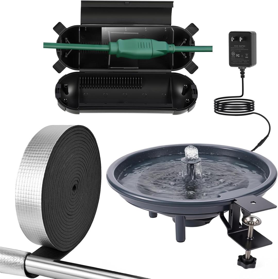 3 Pack Summer Bird Bath Fountain Kit 12 Inch Decorative Birdbath with Electric Water Pump, Deck Clamp & Wall Mount Includes Outdoor Cord Protector Tape for Garden, Patio, Backyard