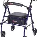 Carex Steel Rollator Walker with Seat and Wheels, Rolling Walker for Seniors, Supports 350lbs, For 5'0" to 5'8", Adult Rollator for Seniors, Padded Seat and Backrest for Elderly Assistance, Dark Blue