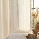 Boho Light Filtering Curtains 2 Panels 84 Inch for Living Room Bedroom, Beige Linen Texture Farmhouse Curtains with Tassels and Cotton Embroidery Vintage Rustic Western Rod Pocket