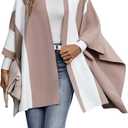 SOLY HUX Women's Open Front Cardigan Color Block Dolman 3/4 Sleeve Casual Cardigans Khaki Colorblock Large