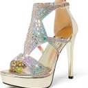 Eldof High Heeled Sandals for Women, Open Toe Strappy Platform Sandals, Cutout Gladiator Heels with Rhinestones, Pumps Shoes for Dress Party Evening Summer(8.5)