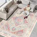 Vhong Washable Area Rugs Boho Vintage Neutral Modern Pale Green 8x10 Non Slip Large Carpet for Living Room Dining Room Bedroom