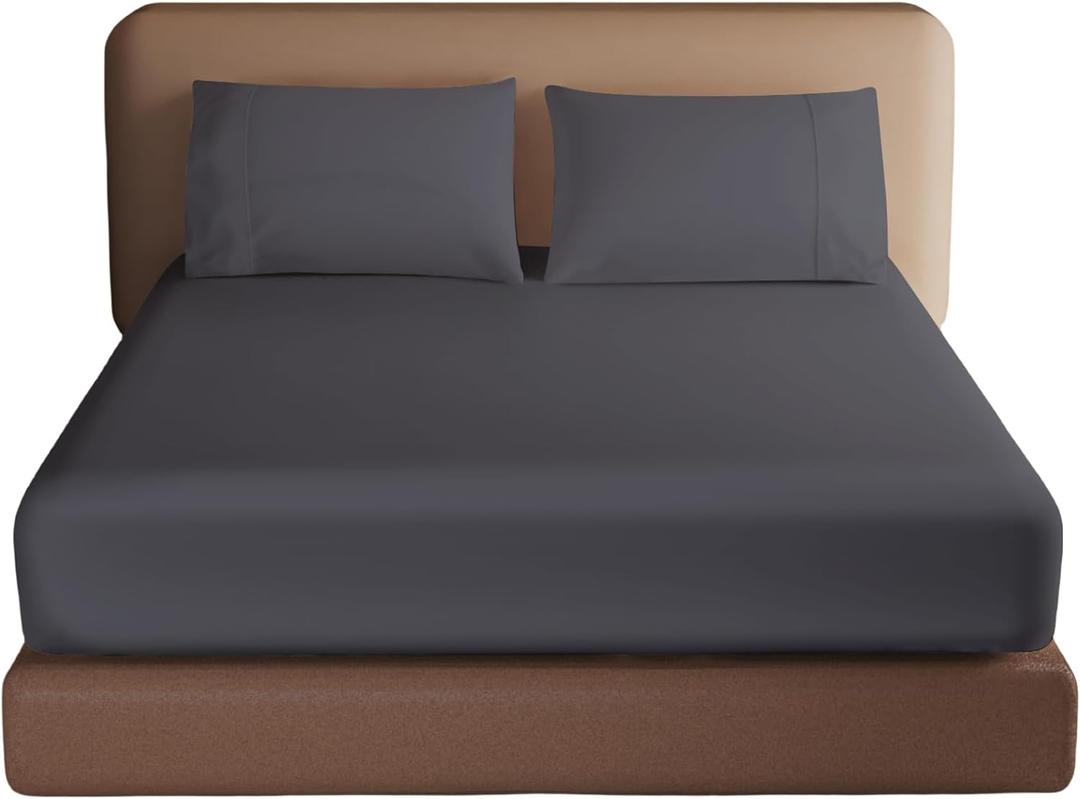 100% Egyptian Cotton Fitted Sheet Twin Size, 600 Thread Count, 16" Deep Pocket Sheet, Soft & Elastic Sateen Weave Bottom Sheet for Hotel & Home (Dark Grey, 1 Pack Fitted Sheet Only, Twin)