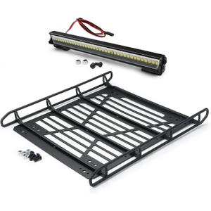 Stainless Steel Roof Luggage Rack with Lights Bar for 1/10 RC Crawler Car SCX10 III Upgrades