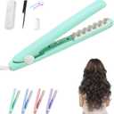 Mini Dual Purpose Curling Iron, 2-in-1 Mini Curling Iron for Hair, Mini Straightener Flat Iron (Green)