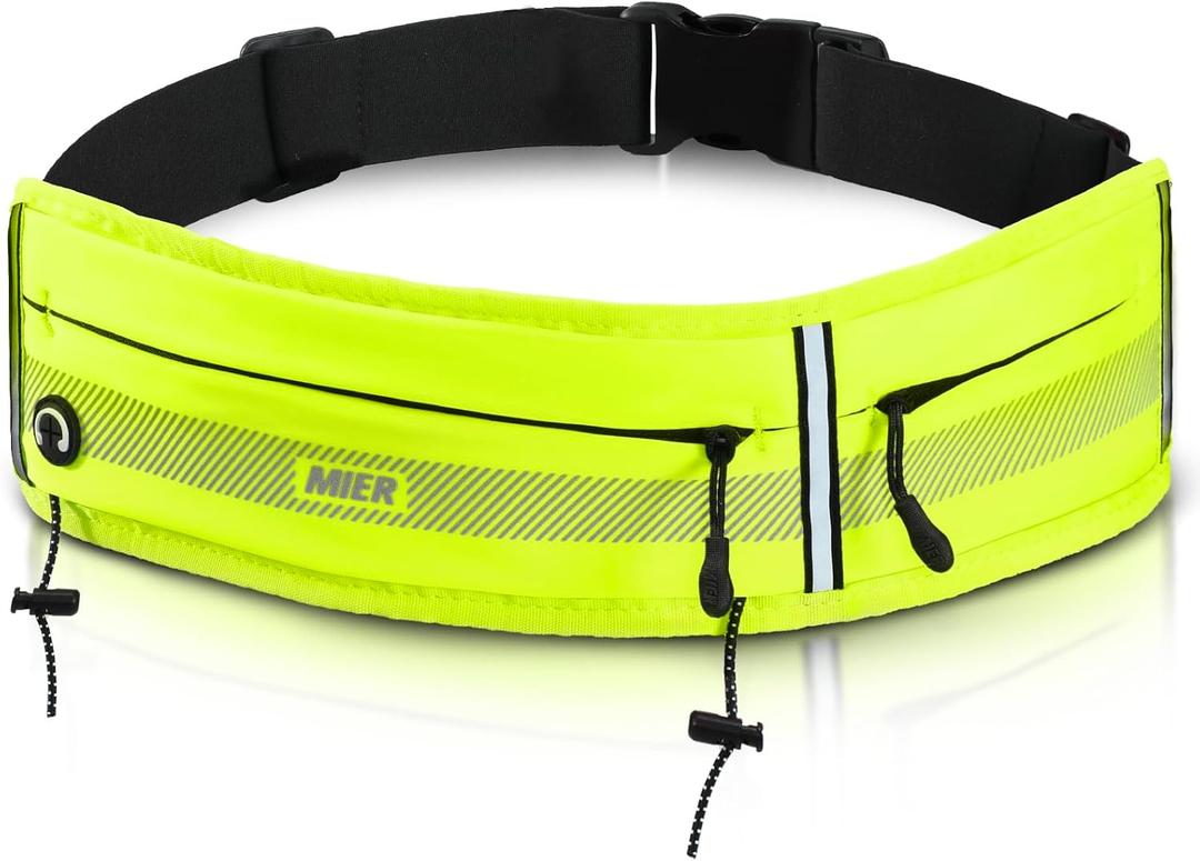 MIER Running Belt for Men Women Slim Fanny Pack Phone Holder Jogging Pouch with Marathon Bib Clip Runner Waist Pack for Walking Cycling for Keys, Cards & Essentials (Neon Yellow)