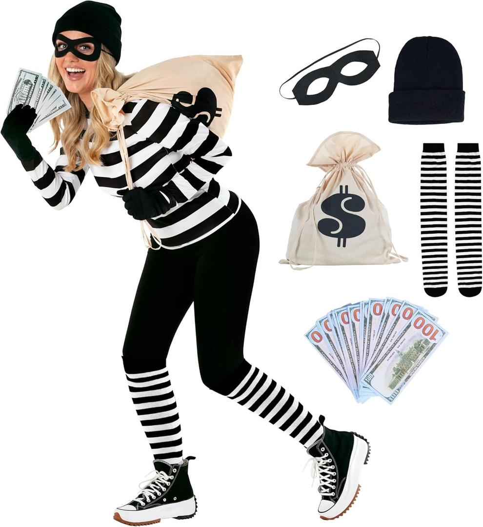 Morph Women's Burglar Costume - Adult Robber Outfit for Women - Bank Robber Theme - Cop and Robber Costume (Large)