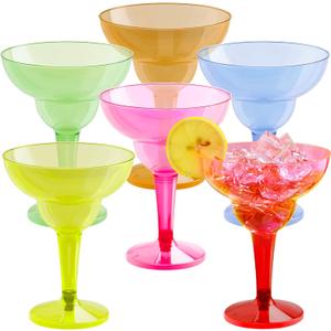 JOYIN 48PCS Plastic Margarita Glasses Cups, 12 oz Neon Disposable Cocktail Cup, Drink Cups for Cinco De Mayo Fiesta Decoration, Mexican Theme Party Supplies