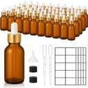 50Pack 1oz Amber Glass Dropper Bottles with Gold Lids, Funnels, Droppers, Extra Caps & Labels  Leakproof, UV Resistant 30ml Empty Bottle for Tinctures, Essential Oils, Beard, Hair Oils