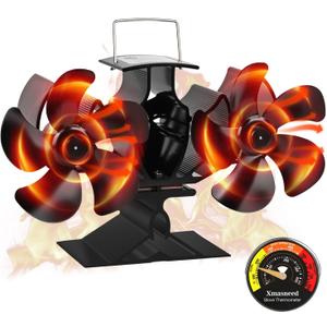 Dual Wood Stove Fan - Silent Operation Woodburner Fan for Wood/Log Burners - Increased Efficiency for Room Heat Distribution (10-1 Blades)