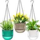 3 Pack Self Watering Hanging Planters, 6.5 Inch Hanging Flower Pot with Drainage Hole, Plastic Hanging Basket with 3 Hooks Chains, Plant Hanger for Indoor Outdoor Plants, Herbs (3 Colors)