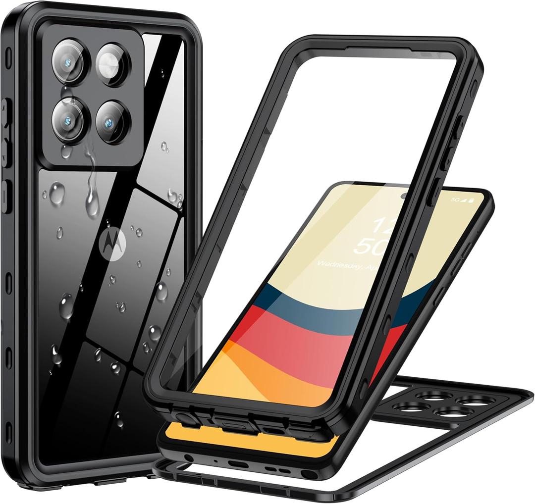ANTSHARE Waterproof Case for Motorola Moto G Stylus 5G 2025Moto G Stylus 2025 5G Phone Case [Built-in Camera & Screen Protector] [IP68 Underwater] [Dustproof], 14FT Military Grade Clear Case - Black