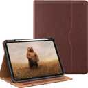 OKP Case for iPad 11-inch (A16) 2025 / 10th Generation 2022, for ipad 11th /10th 10.9 inch with Multi-Angle Viewing PU Leather Stand Cover with Pencil Holder & Pocket, Auto Sleep/Wake, Darkbrown