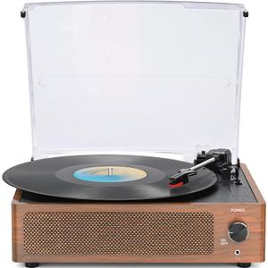 WOCKODER Vintage Record Players for Vinyl with Speakers BeltDriven Retro Turntable LP Player Support 3Speed, Bluetooth Playback, AUXin, Headphone, RCA Allinone Auto Stop Phonograph Wooden Brown