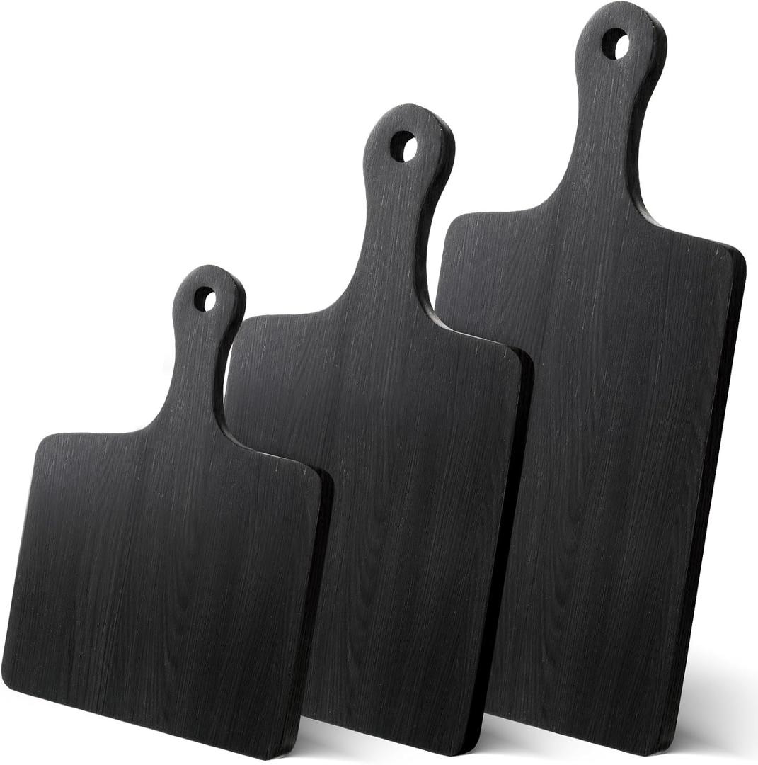 Geetery 3 Packs 6.7" Bamboo Cutting Board with Handle Charcuterie Wood Serving Cheese Board for Wedding Gift Rustic Decoration DIY Laserable, Length 16.5x6.7",14x6.7",9.8x6.7"(Black)
