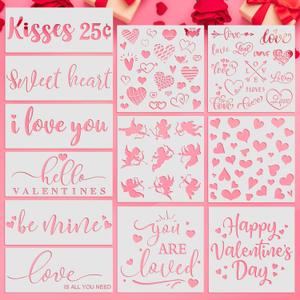 Whaline 12Pcs Valentine's Day Stencil Set Heart Love Painting Stencil Templates Reusable Drawing Template for Wedding Anniversary DIY Art Craft Painting on Wood Paper Fabric Glass Scrapbook Envelope