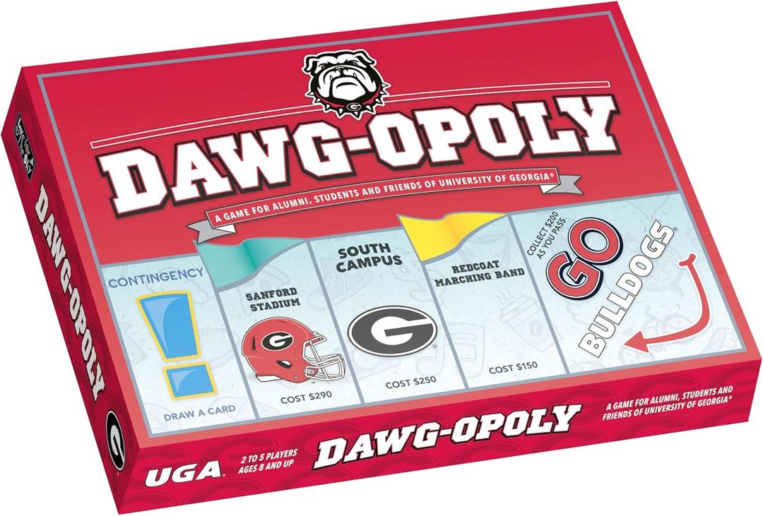 Late for the Sky University of Georgia Dawgopoly Board Game  UGA Bulldogs Campus Property Trading Family Strategy, Alumni Gift, Red and Black Edition