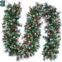 Brightown Christmas Garland with Lights, 9ft 100LED Battery Operated Garland Decorated with Pine Cones, Berry, 8 Light Modes & Timer, Indoor & Outdoor Christmas Lights for Stairs Fireplace Door Fences