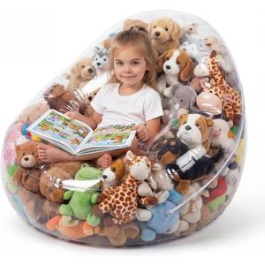 Novabright Clear Stuffed Animal Storage Bean Bag Chair Cover Extra Large 150l, Waterproof & Easy-clean Toy Organizer with Plastic Window, For nursery, Bedroom, Playroom (Cover Only, No Filler)