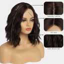 simkaylee Dark Brown Wavy Wigs for Women 14 Inch Short Shoulder Length Middle Part Curly Wavy Bob Wig Natural Looking Synthetic Heat Resistant Fiber Wig for Daily Party Use