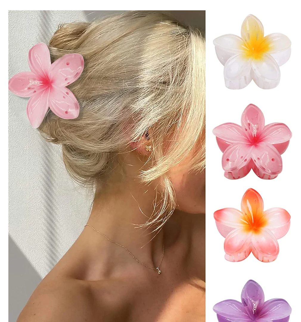 GQLV Flower Hair Claw Clips-4PCS for Thick Hair, Strong Hold Nonslip, Hawaiian, Cute Large Hair Clips, Banana Clip for Thin Hair, Hair Accessories for Women Girls Holiday Gifts (A-4pcs large colorful