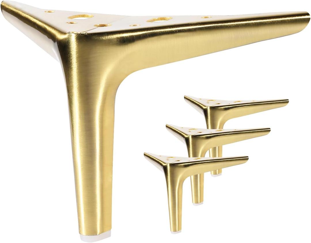 4.7 Inch Brushed Gold Furniture Legs, Set of 4 - DIY Replacement for Sofa, Cabinet, Couch, Ottoman, Table, and Dresser Legs