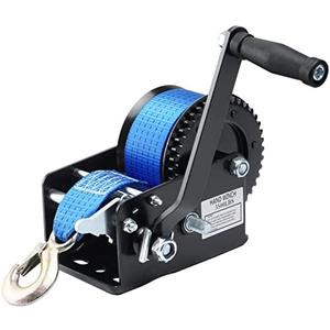 Boat Trailer Winch Hand Winch 3500lbs Heavy Duty Hook with 33ft (10m) Polyester Strap Hand Crank Winch, Two Way Ratchet Boat Winch for Trailer Truck ATV Boat