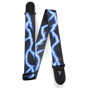 Guitar Strap- Polyester- Adjustable - For Acoustic/Bass/Electric Guitars - Made in Canada (BLUE LIGHTNING) 58"