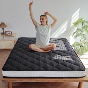 MAXYOYO 6" Extra Thick Futon Mattress Floor Mattress, Twin Size Diamond Pattern Japanese Tatami Pad Roll Up Mat for Adults, Guest, Black