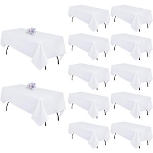 12 Pack White Table Cloth 60x126 Inch Rectangle Tablecloths for 8 Foot Rectangle Tables, Wrinkle Resistant Washable Polyester Fabric Rectangular Table Cover for Dining Banquet Wedding Party