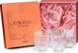 GLASSIQUE CADEAU Vintage Art Deco Lowball Gatsby Cocktail Glasses | Set of 4 | 13 oz Double Old Fashioned Tumblers for Drinking Classic Whiskey, Gin Bar Drinks | Round Short Glassware