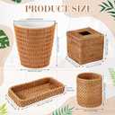 Cinnvoice 5 Pcs Boho Bathroom Accessories Set, Wicker Rattan Bathroom Decoration Includes Tissue Box Cover Toothbrush Holder Vanity Tray and Trash Can for Farmhouse Bedroom Toilet Countertop
