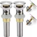 Rockgoya Bathroom Sink Drain,2 Pack Drain Stopper Bathroom Sink with Overflow,  Pop Up Drain Assembly with Detachable Strainer Basket, Built-in Anti-Clogging Strainer, Stainless Steel Brushed Nickel