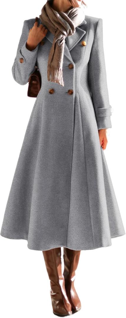 IDEALSANXUN Womens Long Wool Coat Fall Winter Double Breasted Trench Coat Peacoat Jackets (Large, Grey)
