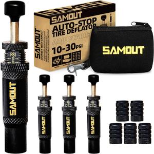 Adjustable Auto-Stop Tire Air Down Kit (10-30 PSI) Screw-on Tyre Deflator Tool for Offroad 4x4 Vehicle Accessories (4PCS Pack)