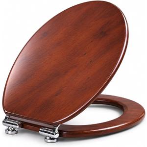 Solid Wood Elongated Toilet Seat with Soft Close Hinges, Decorative Style, Natural Wood, 18.5 x 34 Inches (Light Brown)