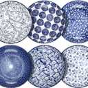 Selamica Porcelain Salad Pasta Bowls, Serving bowls, Microwave & Dishwasher Safe, Sturdy & Stackable - 26 Ounce, Set of 6, Vintage Blue