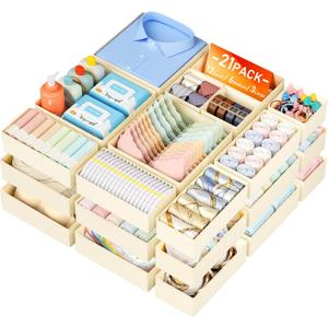 DIMJ Drawer Organizer Clothes Storage - 21 Pack Baby Dresser Organizer for Nursery Closet Organization, Fabric Drawer Organizer Bins for Underwears Socks Bras, Foldable Storage Dividers for Bedroom
