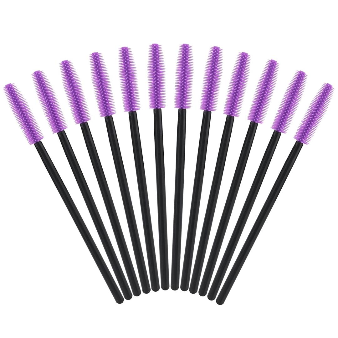 G2PLUS 50PCS Eyelash Brushes, Purple Silicone Soft Mascara Wands, Disposable Mascara Brush, Cosmetic Eyelash Extension Applicators Professional Makeup Tool Set (Purple) (Multi-colored)