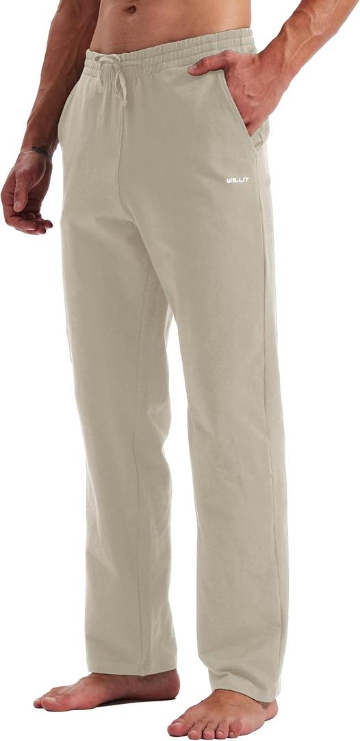 Willit Men's Cotton Yoga Sweatpants Athletic Pants Open Bottom Exercise Lounge Pants Loose Male Sweat Pants with Pockets (XX-Large, Khaki)