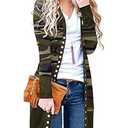 Womens Cardigan Lightweight Long Sleeve Snap Button Down Camouflage Knit Cardigan Sweater Green ,Size M