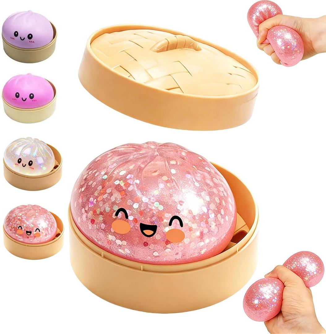 Glitter Dumpling Squishies, Gaint Mystery Squishies Dumpling Box, Colorful Squishies Dumplings Stress Balls Toy, Soft SquishiesStress Relief & Rebounding Sensory Fidget Toy for Adults (Pink)