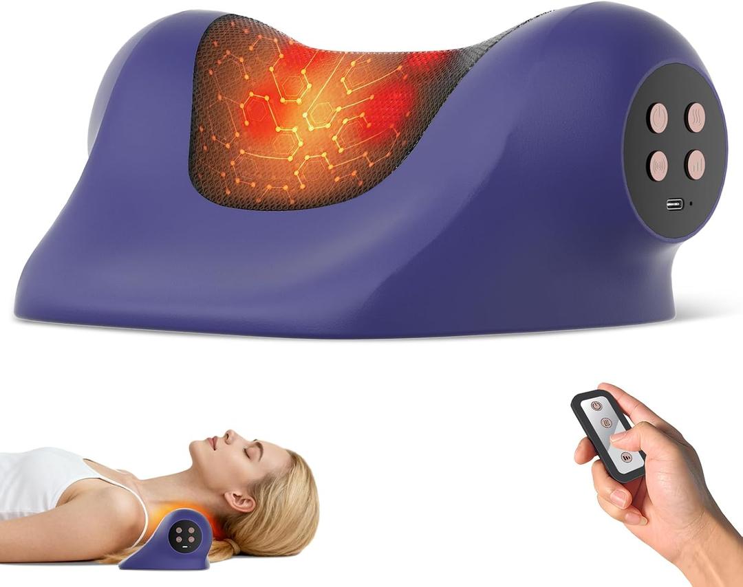 Neck Massager with Heat, Red Light & Vibration Adjustable, Heated Neck Stretcher with 3 Modes, Rechargeable Cervical Traction Device for Pain Relief & Muscle Relaxation, Gift for Women Men